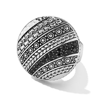 JAI Silver & Black Spinel Disk Ring